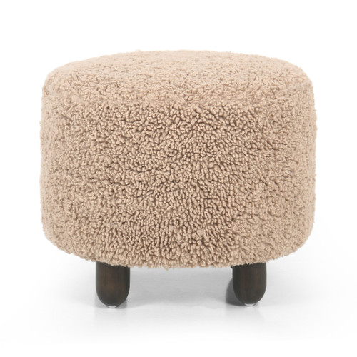 Aniston Tan Mongolian Shearling Round Ottoman 22"