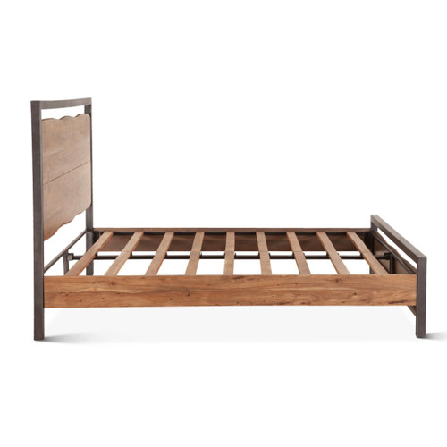 Live Edge Solid Wood & Iron Queen Platform Bed Smoked Acacia Zin Home