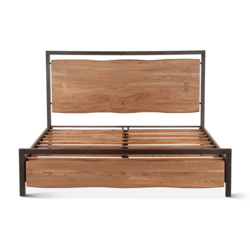 Live Edge Solid Wood & Iron Queen Platform Bed Smoked Acacia Zin Home