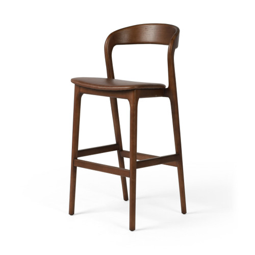 Amare Brown Leather Seat Solid Wood Bar Stool