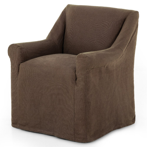 Bridges Brown Belgian Linen Slipcover Dining Armchair