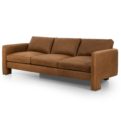 Katya Eucapel Cognac Leather Modern Sofa 97"