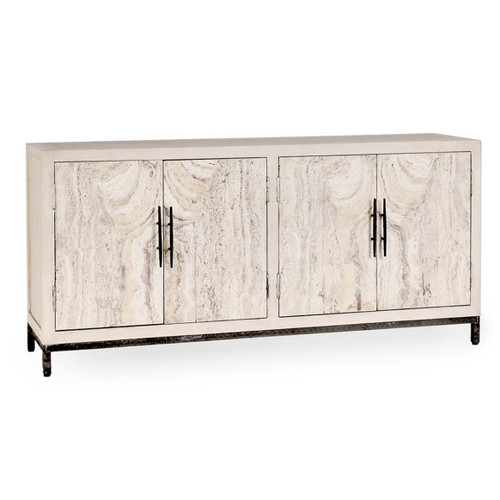 Lisbon 4-Door Reclaimed Wood and Travertine Sideboard 76" - Vintage White