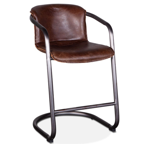 Industrial Loft Metal and Cigar Brown Leather Counter Stool