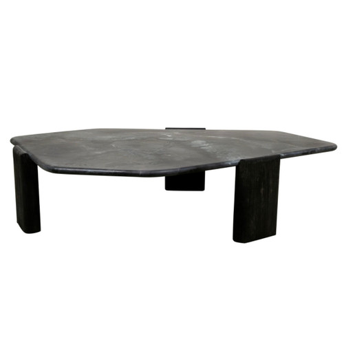 Breton 64" Hexagonal Coffee Table with Lava Marble in Dark Walnut