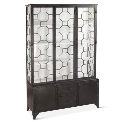 Penelope 56" Iron and Glass Cabinet Matte Black