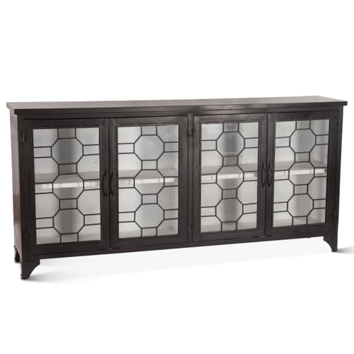 Penelope 80" Iron and Glass Sideboard Matte Black