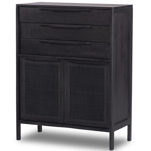 Sydney Black Mango Woven Cane Tall Chest Of Drawers