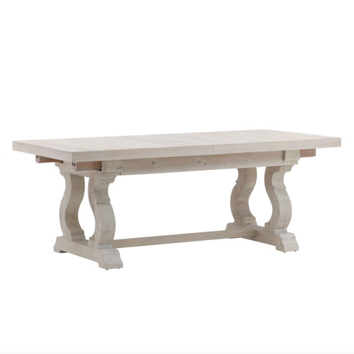 Chantelle Whitewashed Pine Extendable Trestle Dining Table 78-110"