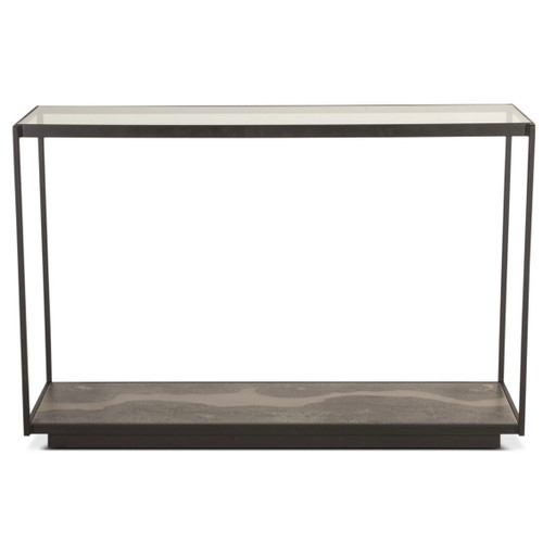 Manchester 57" Console Table with Glass Top in Oxidized Black
