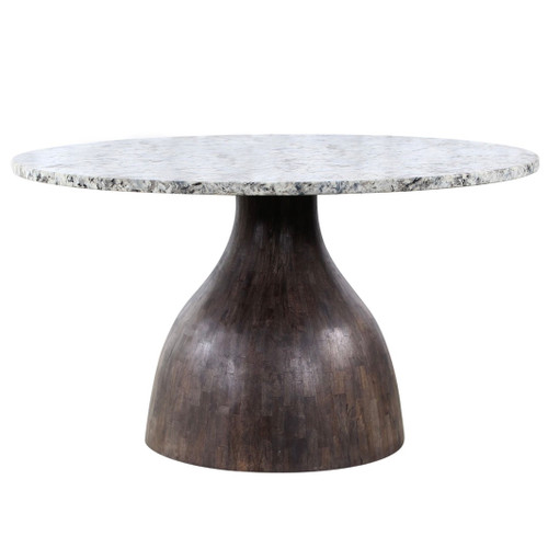 Solomon 54" Round Dining Table with Alaska White Marble and Black-wash Base