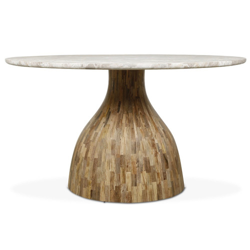 Solomon 54" Round Dining Table with Capri Beige Marble and Natural Base