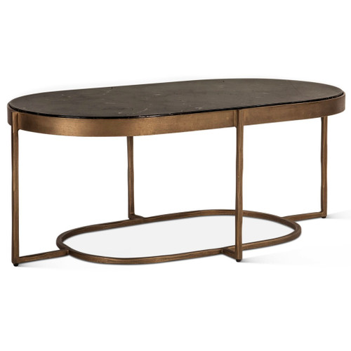 Reno Coffee Table with Black Marble and Antique Brass Base 43"