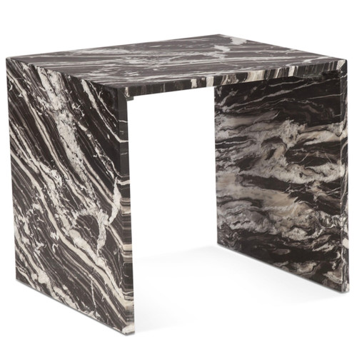 Nile 22" U-Shaped Side Table in Black Atlanta Marble