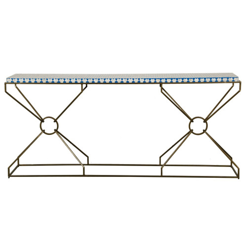 Tara Console Table with Bone Inlay and Brass 72"