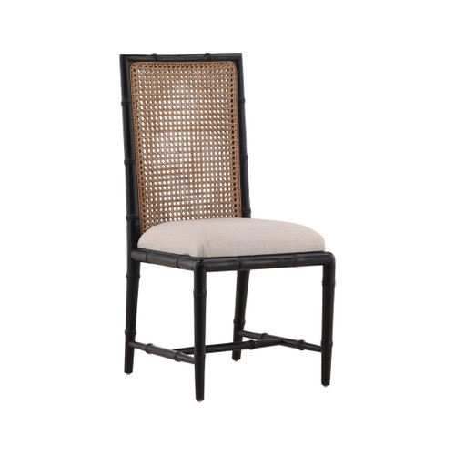 Rissani Coastal Modern Woven Cane Back Side Chair- Black
