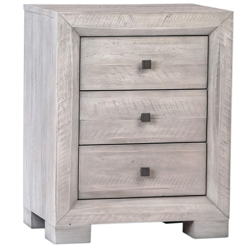 Andre Solid Acacia Wood 3 Drawer Nightstand in Gray wash
