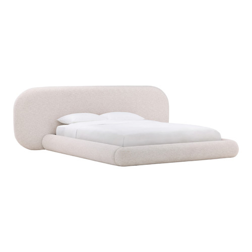 Georgie Solid Hardwood Eastern King Bed with Snow White Boucle Fabric