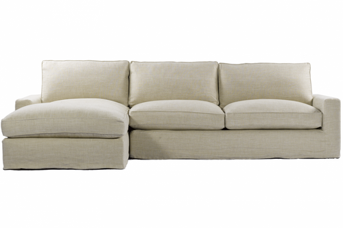 Casual Beige Belgian Linen Upholstered Sectional Sofa