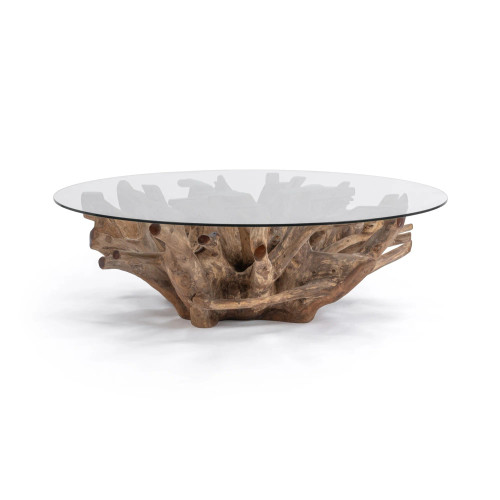 Willow Teak Root/Glass Round Coffee Table