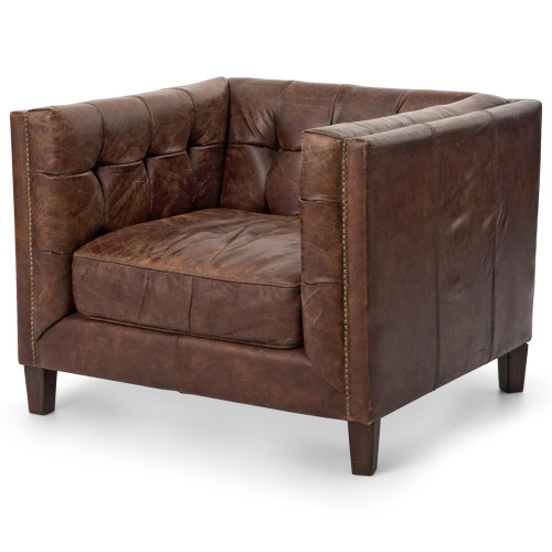 Abbott Vintage Cigar Tufted Leather Club Chair | Zin Home