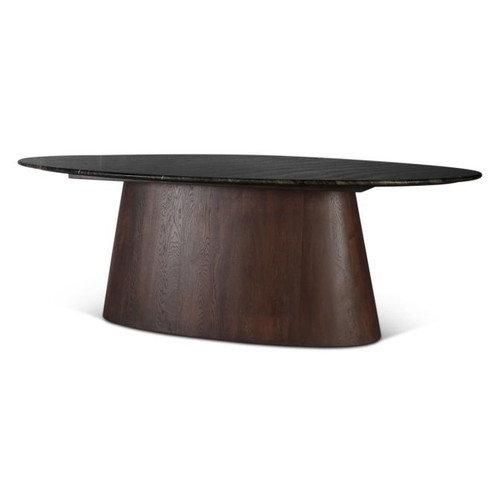 Vista 90" Oval Dining Table in Lava Marble with Dark Oak Base