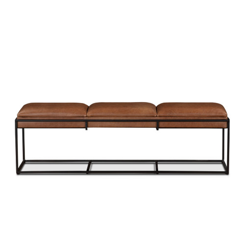 New York 62" Bench in Cognac Leather and Iron