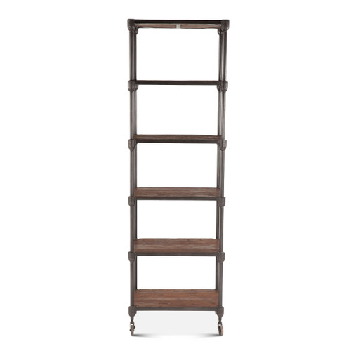 Industrial Teak 80" Wheeled Bookshelf in Natural Reclaimed Wood