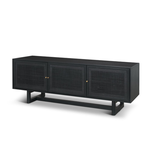 Grier 65" Black Solid Wood W/ Black Cane Media Console