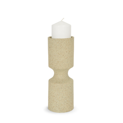 Akira Small Textured Beige Metal Pillar Candle Holder