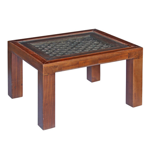 Wooden Glass Coffee Table 27"