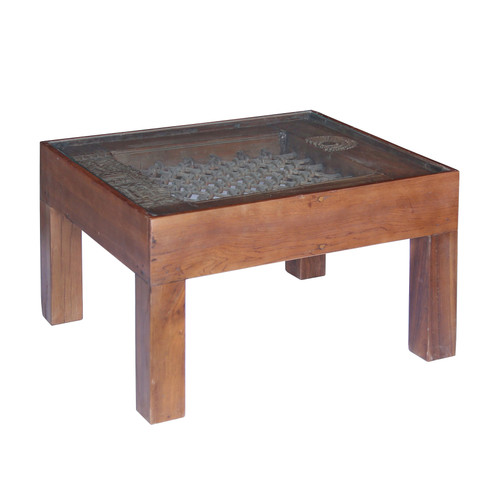 Wooden Glass Coffee Table 25"
