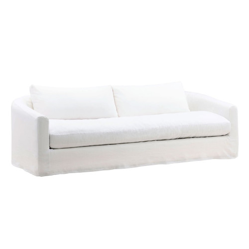 Florence White Linen Slipcovered Curved Back Sofa 98"