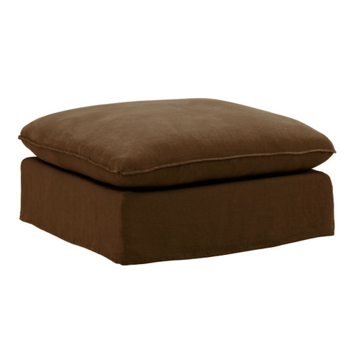Cloud Brown Linen Upholstered Slipcovered Ottoman 36"