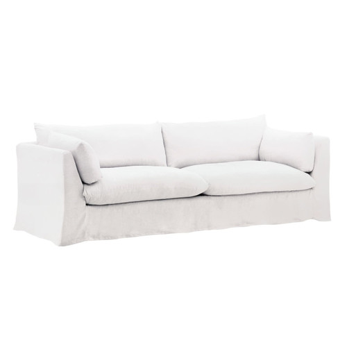 Lounge White Linen Upholstered Slipcovered Sofa 98"