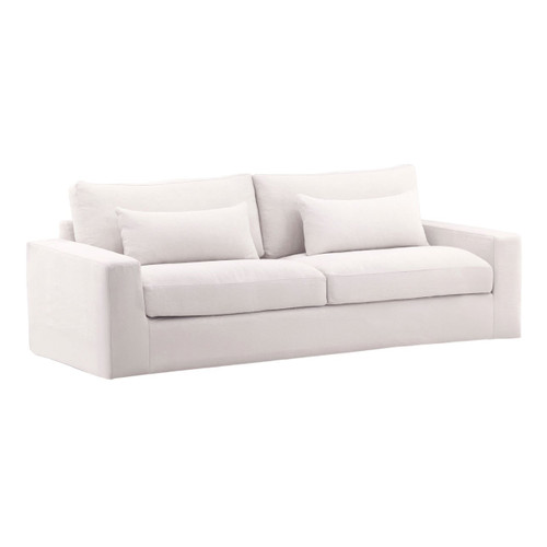Modern White Linen Slipcovered Track Arm Sofa 93"
