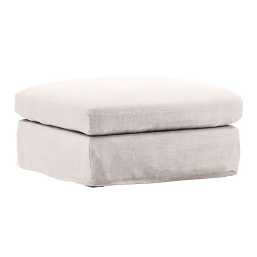Luna Natural Linen Upholstered Slipcover Ottoman 35"