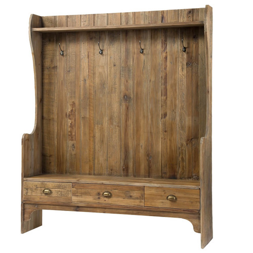 Reclaimed Wood Entry Bench with Storage and Coat Rack