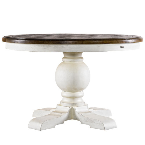 Kingdom Antique White Oak Wood Round Pedestal Dining Room Table 48"