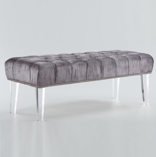 Stella Grey Velvet Tufted Acrylic Bed End Bench