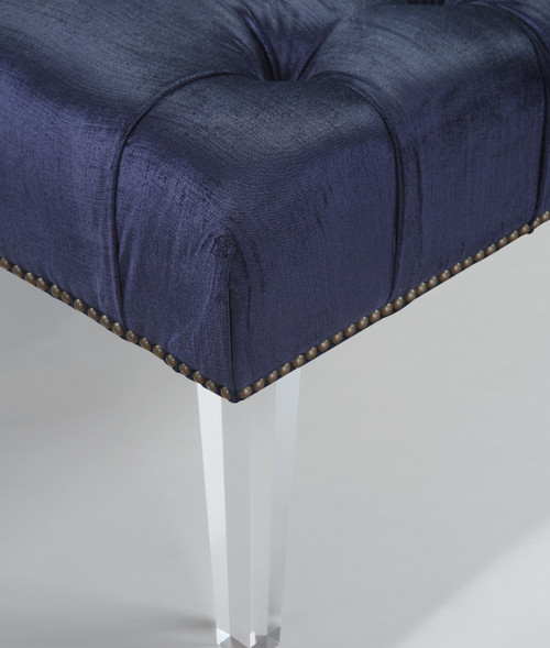 Stella Navy Velvet Upholstered Acrylic Bed End Bench | Zin Home
