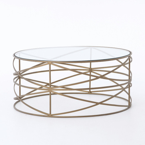 Greer Matte Brass Round Coffee Table with Glass Top | Zin Home