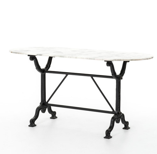French Industrial White Marble Top Oval Writing Desk Zin Home