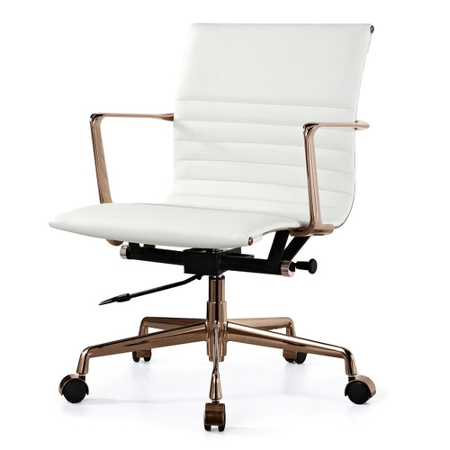 White Italian Leather + Gold M346 Modern Office Chairs | Zin Home