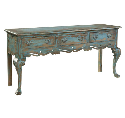 Yorkshire Solid Wood Three Drawer Console Table- Blue