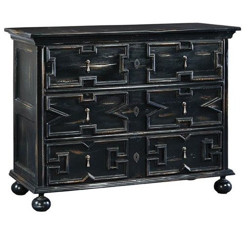 Oxford Hand Carved Distressed Black 3 Drawer Chest