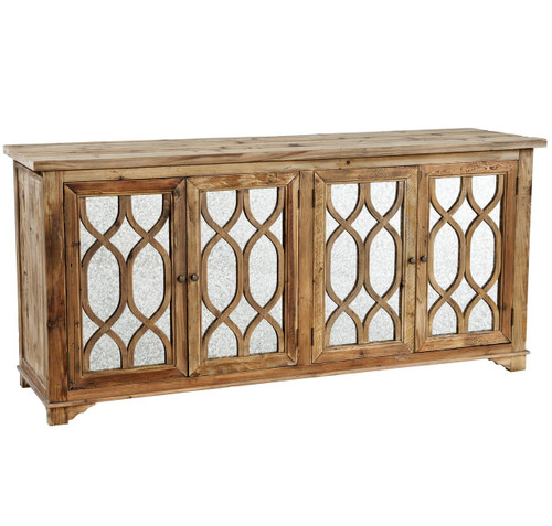 French Lattice Reclaimed Wood 4 Door Mirrored Sideboard