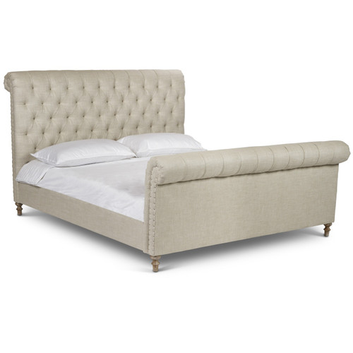 Finn Chesterfield Tufted Linen Queen Sleigh Bed