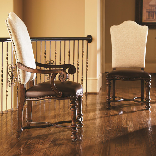 Bolero Upholstered Back Side Chair with Leather Seat, Nailheads