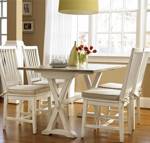 Coastal Beach White Oak Drop Leaf Small Kitchen Table